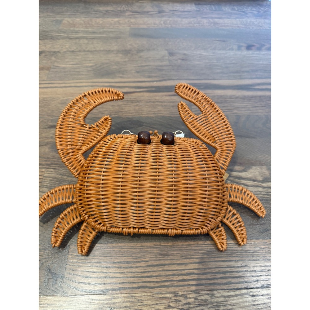 Novelty Crab Wicker Clutch Bag Gold Chain Strap Coastal Summer Beach Crossbody - Picture 6 of 9